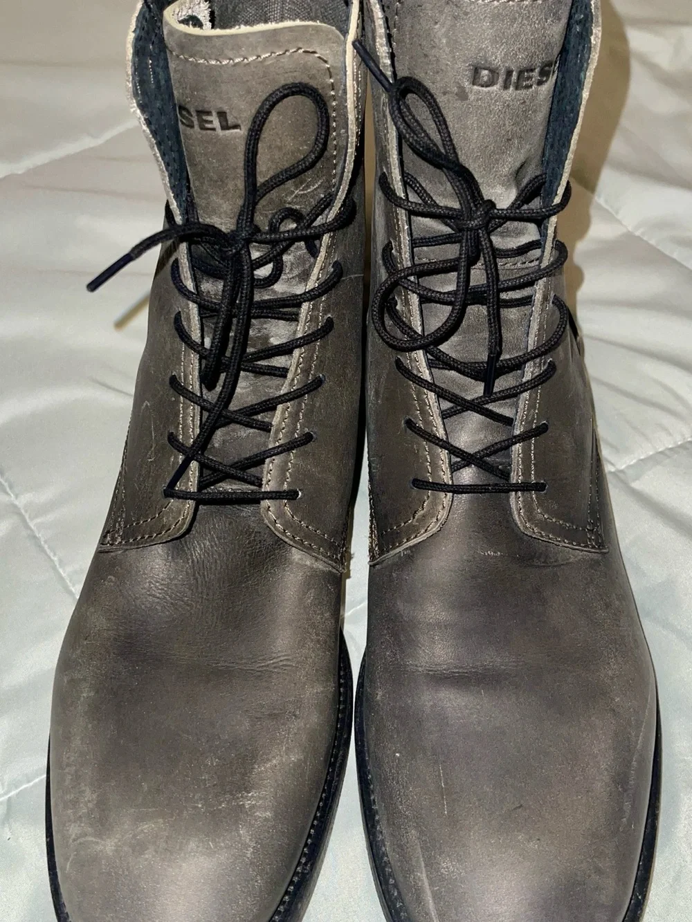 Diesel Men's Charcoal Distressed Gray Leather Chukka Boots Vintage